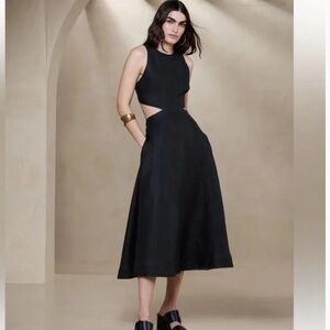 NWT Banana Republic Black Lina Linen Cutout Flare Midi Dress Size 16 Retail $190